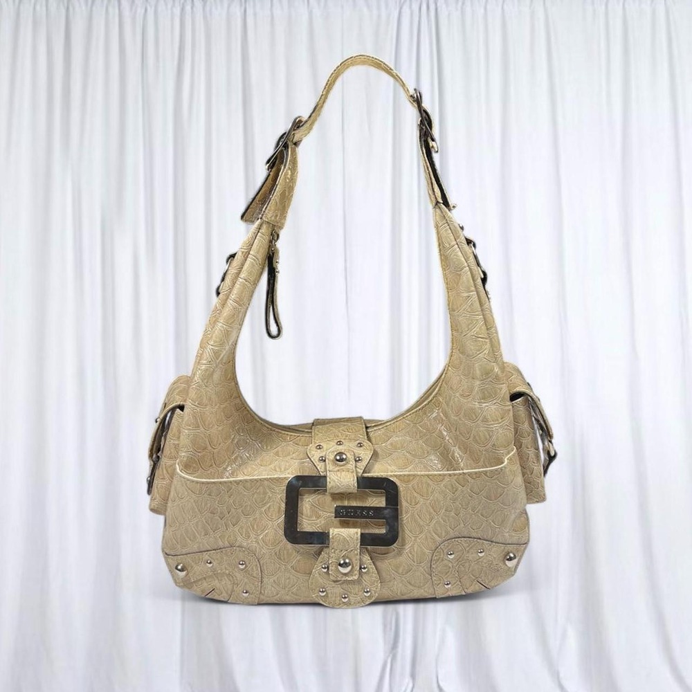 GUESS Tan Slouchy Hobo Bag Studded Hardware Vintage Y2K 2000s